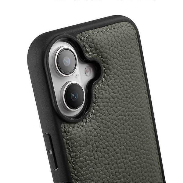 MELKCO Etui til iPhone 16 Plus Ægte Ko Læder Belagt PC Telefon Cover - Grøn Multicolor Grey