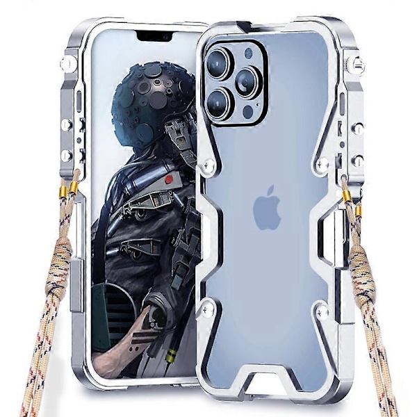 Beskyttelsesdeksel i aluminiumslegering for iPhone 13 Pro Max 6,7 tommer med stropp