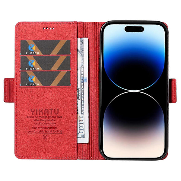 YIKATU YK-005 för iPhone 14 Pro Folio Flip Fodral PU Läder Hud-känsla Ställ Plånbok Mobilskal Multicolor Style H