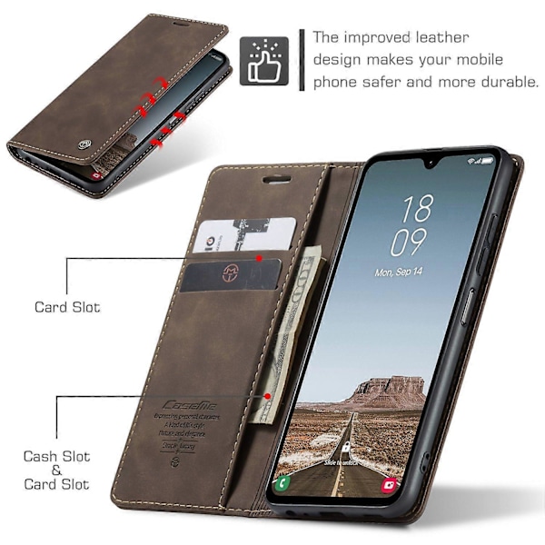 CASEME 013-serien för Samsung Galaxy A05s 4G Fodral Affärsstil View Flip Läder Telefonskal Multicolor Coffee