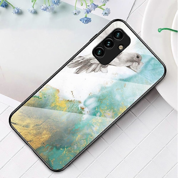 Til Samsung Galaxy A34 5G Marmor Mønster Print Hærdet Glas+PC+TPU Telefon Cover Bagside Multicolor Style C