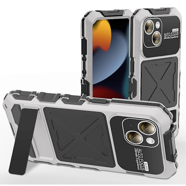 R-JUST iPhone 15 Plus -kotelo iskunkestävä silikoni+metalli puhelinkuori näytönsuojakalvolla Multicolor Style A