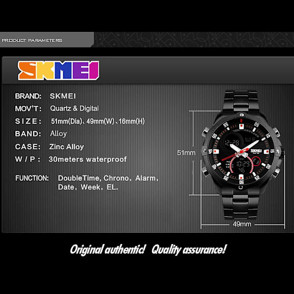 Praktisk Trendig Analog-Digital Dual Time Watch 3ATM vattentålig watch silver