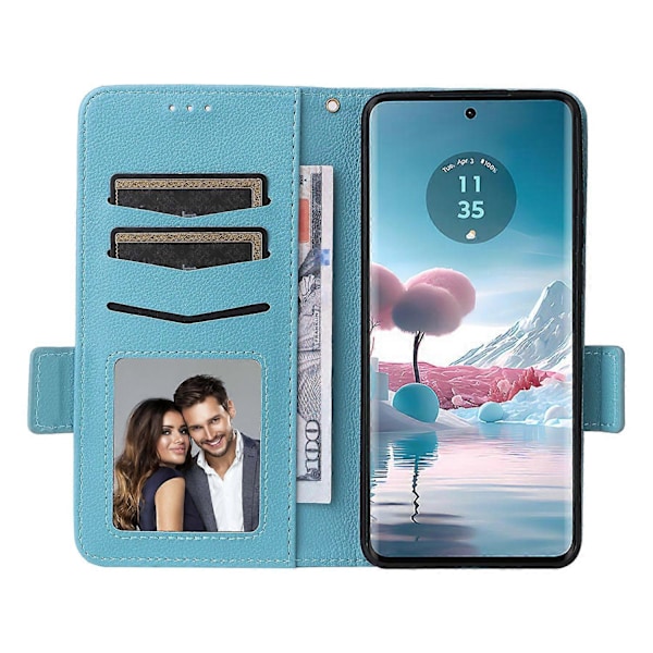 Til Motorola Edge 40 Neo 5G Etui Litchi Tekstur Tegnebog Læder Telefon Cover med Rem Multicolor Style F