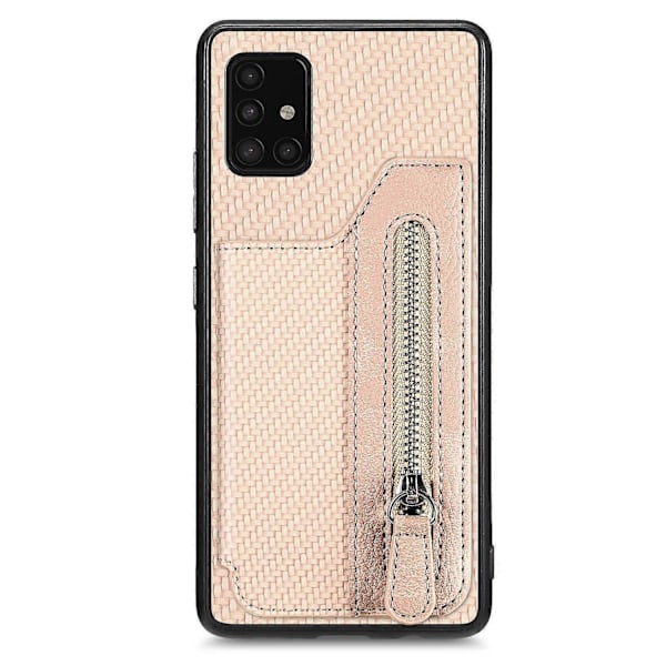 Til Samsung Galaxy A51 5G SM-A516 Etui Læder+PC+TPU Lynlås Pung Telefon Cover - Grøn Multicolor Apricot