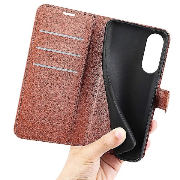 Til Samsung Galaxy S25 Edge Etui Litchi Tekstur Stødsikker Læderpung Telefoncover Multicolor Brown
