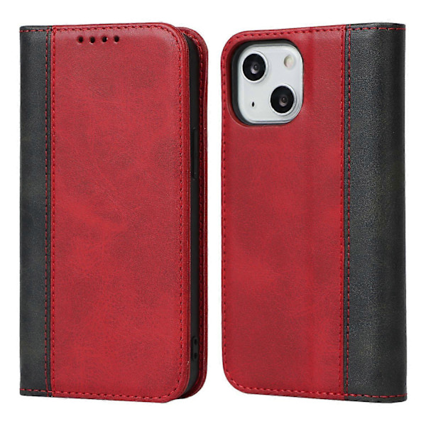 iPhone 15 Plus PU-nahkainen puhelinkotelo, kaksivärinen liitos, naarmuuntumaton, jalustallinen lompakkokotelo Multicolor Style F