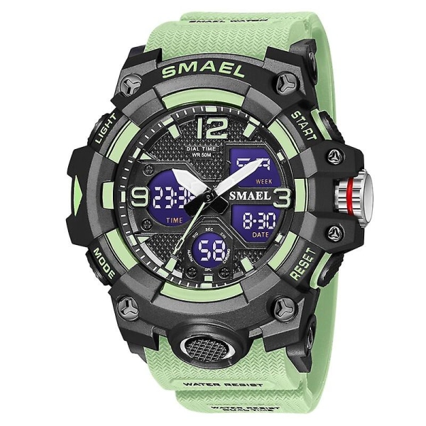 Smael Watch Sport Militär Klockor Vattentät 50m Stoppur Led Light Week Display Armbandsur 8008 Quartz Watches Herr Digital GREEN