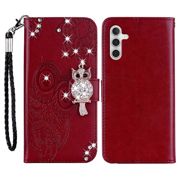 Til Samsung Galaxy A26 5G Wallet Case Ugle Blomst Præget Rhinestone Læder Cover Multicolor Style C