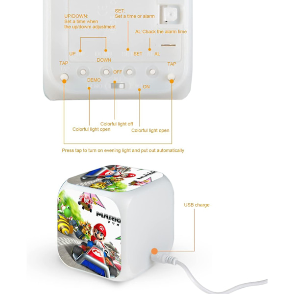 Mario 7 Colors ändrar digital väckarklocka med tid, temperatur, alarm, datum (kartlopp) Kart Race
