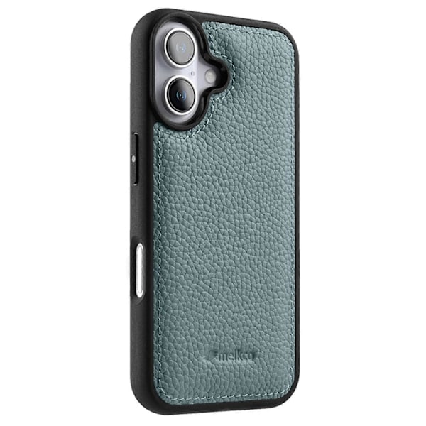 MELKCO Skal för iPhone 16 Plus Äkta Läderklätt PC-Mobilskal - Grön Multicolor Blue
