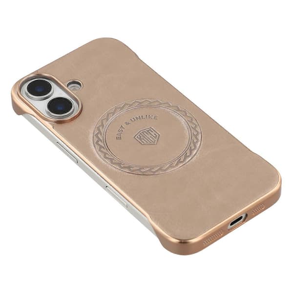 KIGC Magnetisk deksel til iPhone 16 Elektroplettering PC+PU Telefon Bakdeksel Multicolor Gold