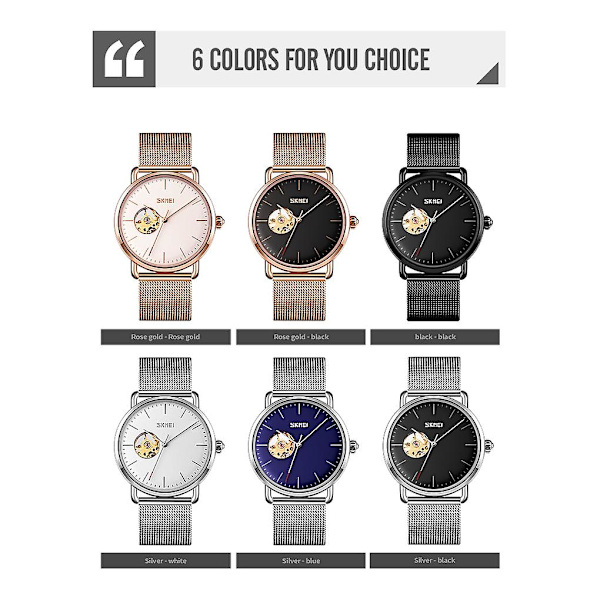 Skmei 9201 Automatisk Mekanisk Ur Rose Guld Sort Silver