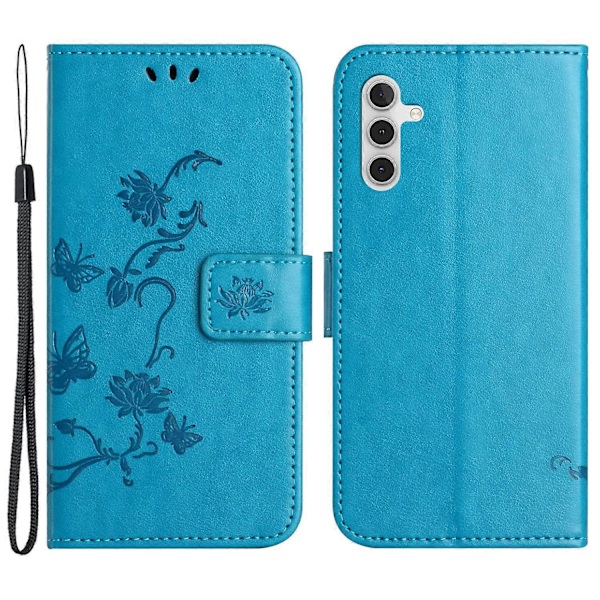 Samsung Galaxy S23 FE PU-nahkakukkaro puhelinkotelo perhos- ja kukkaprintillä, jalustalla Multicolor Style A