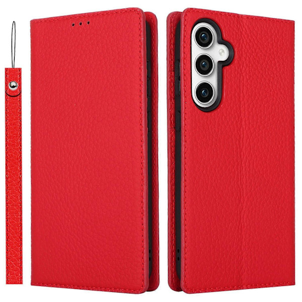 För Samsung Galaxy S23 FE Fodral Läderstruktur Äkta Läder Mobilskal med Rem Multicolor Style F