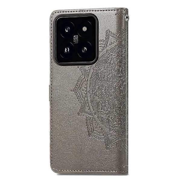 Til Xiaomi 14T Etui Mandala Præget Design Læder Wallet Telefon Cover - Grøn Multicolor Grey
