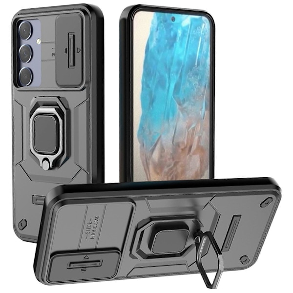 Samsung Galaxy M35 5G -kotelo PC+TPU-jalustalla ja linssinsuojuksella Multicolor Style A