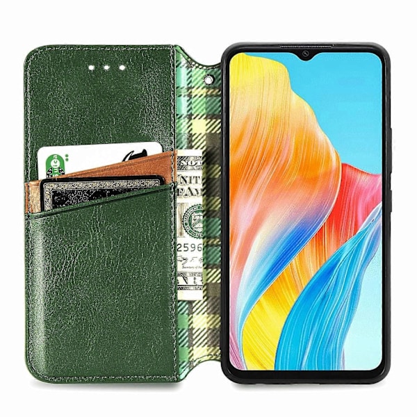 Oppo A38 4G/A18 4G Magneettikotelo, kohokuvioitu vinoneliökuvio, lompakkopuhelimen suojus Multicolor Style C