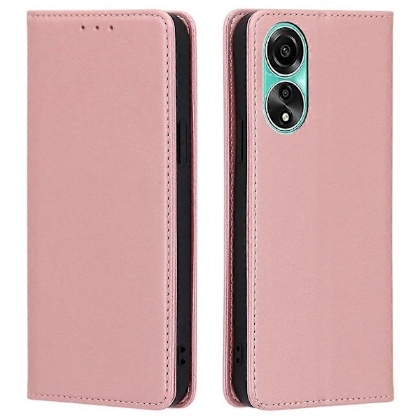 Til Oppo A78 4G Etui Kalvetekstur Lædercover med Pung Stand - Sort Multicolor Rose Gold