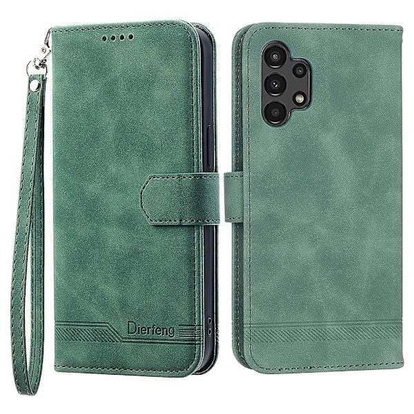 Dierfeng Df-03 Wallet Telefon Cover til Samsung Galaxy A13 4g / 5g, Stand PU Læder Linjer Præget Telefon Cover Green