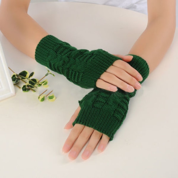 Neutrala halvfingerhandskar vinter stickade fingerlösa hands Dark green