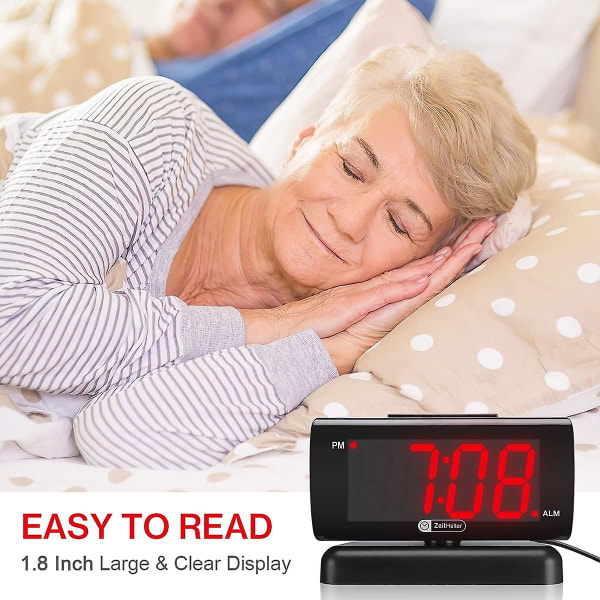 Väckarklocka för sovrum 5" stor led digital klocka för seniorer, dimbara enkla väckarklockor för sovrum, volymjusterbar/snooze/batteribackup/swi