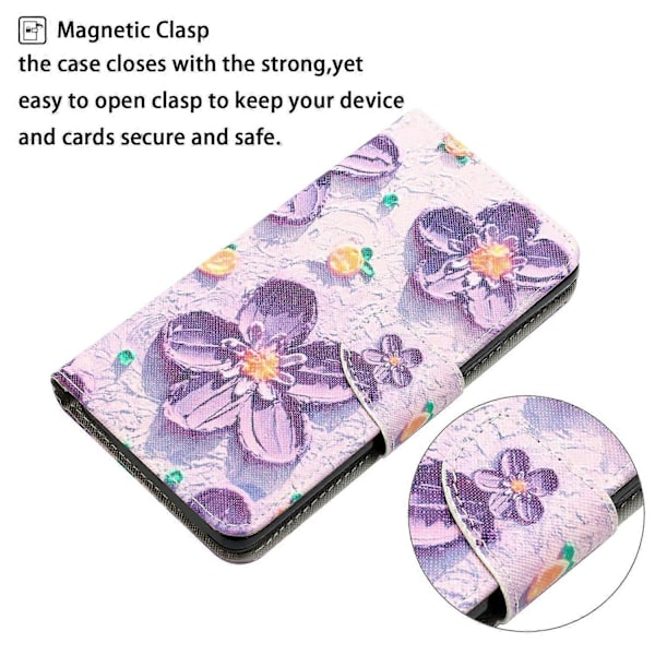 Fodral för Samsung Galaxy A35 5G Mönstertryck PU Läder Telefonställ Skydd Multicolor Purple Flower