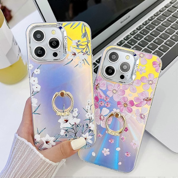 iPhone 15 Pro Max -kotelo, kukkakuvioinen lasertekstuuri, puhelimen takakansi rengaspidikkeellä Multicolor Style O