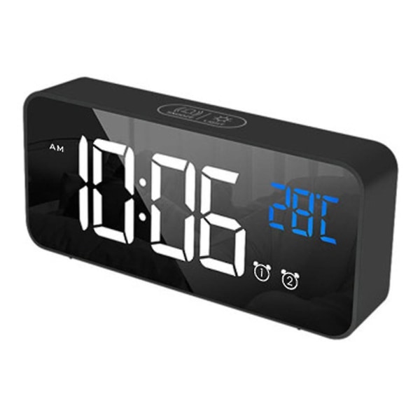 LED Display Digital Vækkeur, USB Opladningsport, sort