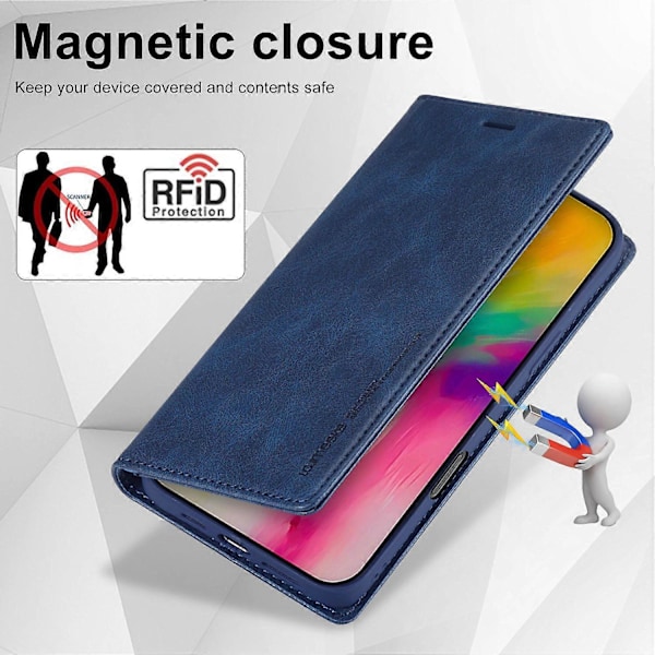 LC.IMEEKE iPhone 16 Pro Nahkakotelo RFID-suojauksella ja Korttipaikoilla - Musta Multicolor Blue