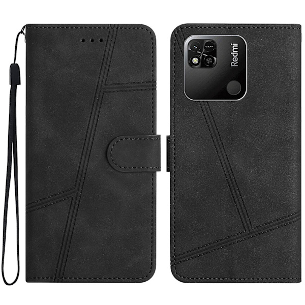 För Xiaomi Redmi 10a Phone Case Skin-touch Feeling Retro Pu Läder Sylinje Dekor Cover Black