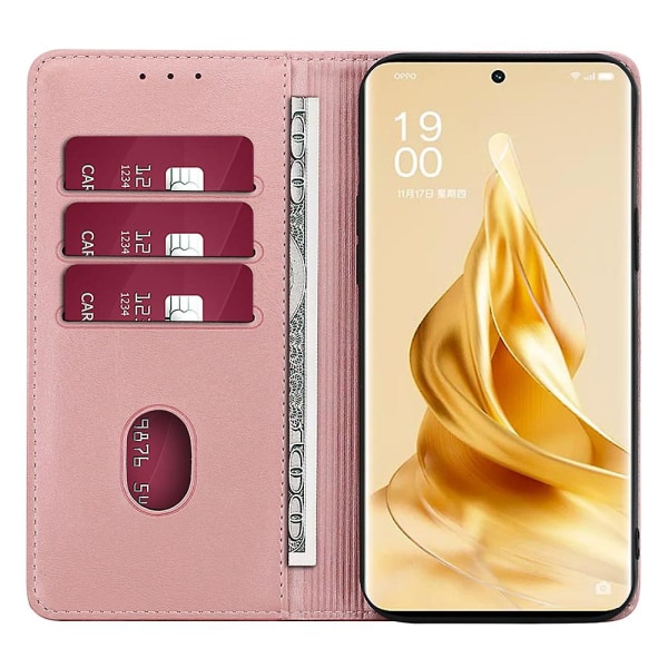 För Oppo A58 4g Case Läder Kalv Texture Magnetisk stängning Telefon Cover Rose Gold