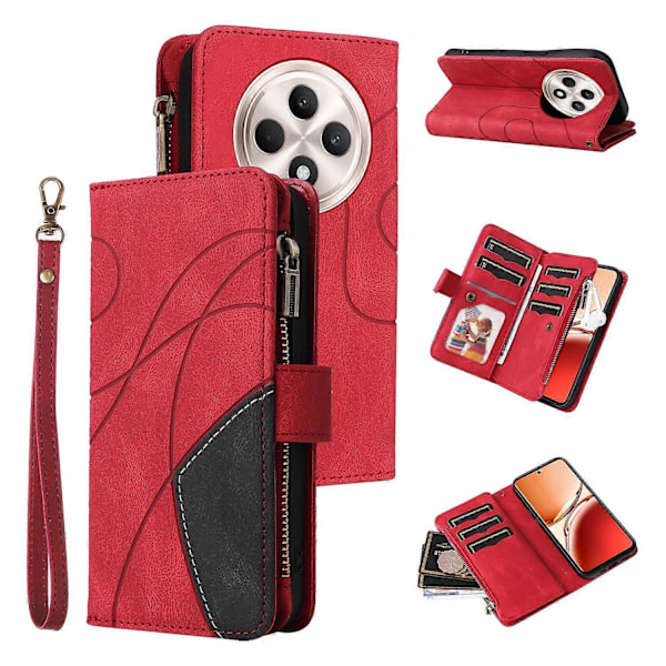 KT Multi-Function Series-5 Etui til Oppo Reno12 F 5G Lynlås Pung Læder Telefon Cover Stativ Multicolor Style B
