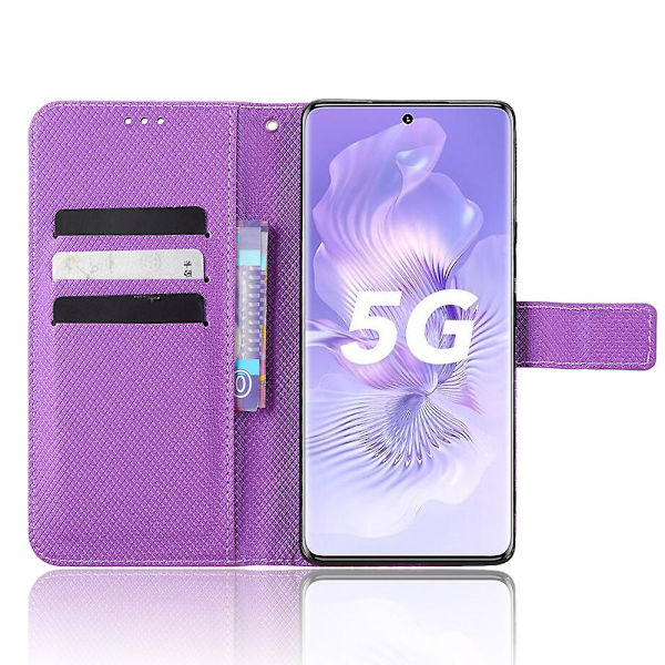 For Honor 80 5g Diamond Texture Pu Läder Phone case Vikbart stativ Magnetlås Cover Purple