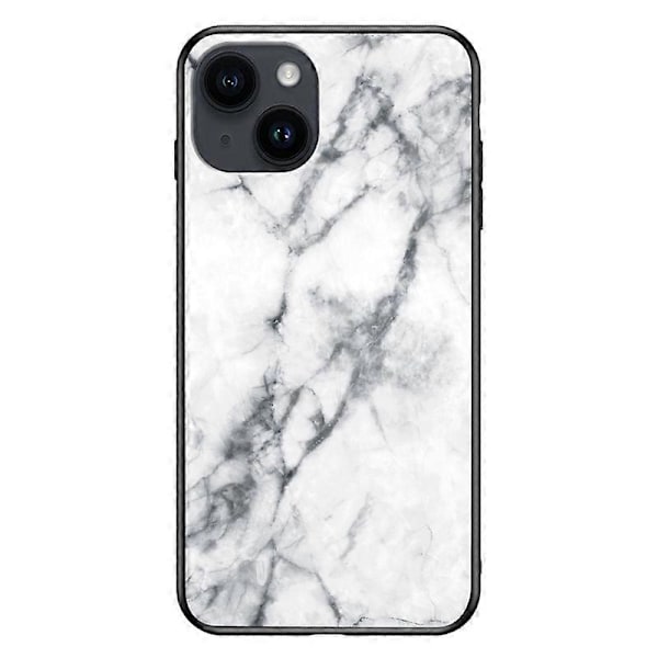 Marmor Mönster Baksida Skal Härdat Glas+PC+TPU Fallskydd Mobilskal för iPhone 15 Plus Multicolor Style B