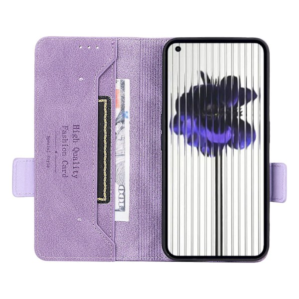 Nothing Phone (2) -puhelimelle tarkoitettu Hardware Decor -läppäkotelo, PU-nahkaa, jalustalla ja lompakolla Purple