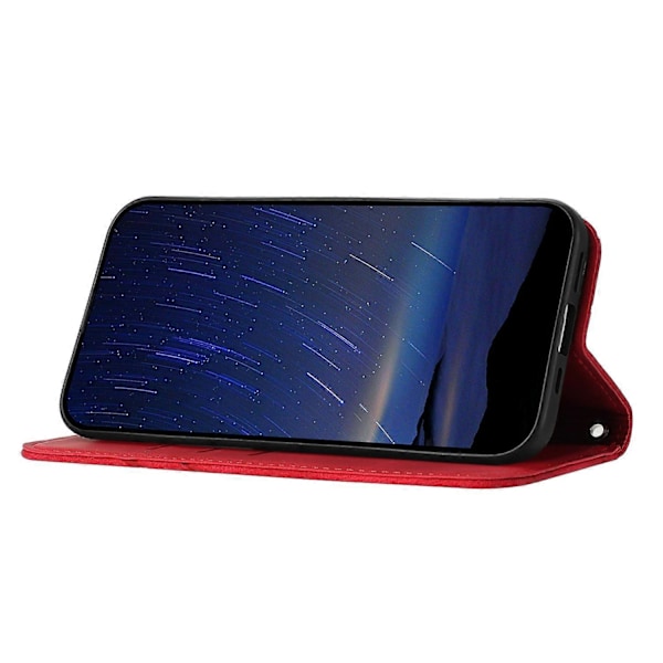 Til Samsung Galaxy S25 Edge Etui Præget Linje Læder Telefon Cover med Praktisk Rem Multicolor Red