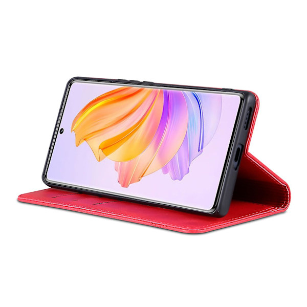 Azns For Honor 80 Se 5g PU-nahkalompakkokotelo Käännettävä Foliojalusta Magneettinen Itsekiinnittyvä Suojakuori Red