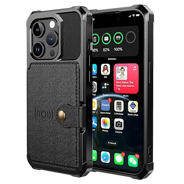 For iPhone 15 Pro Max Kortholder Lommebok Telefondeksel PU Lær+TPU Deksel Støtter Magnetisk Bilholder