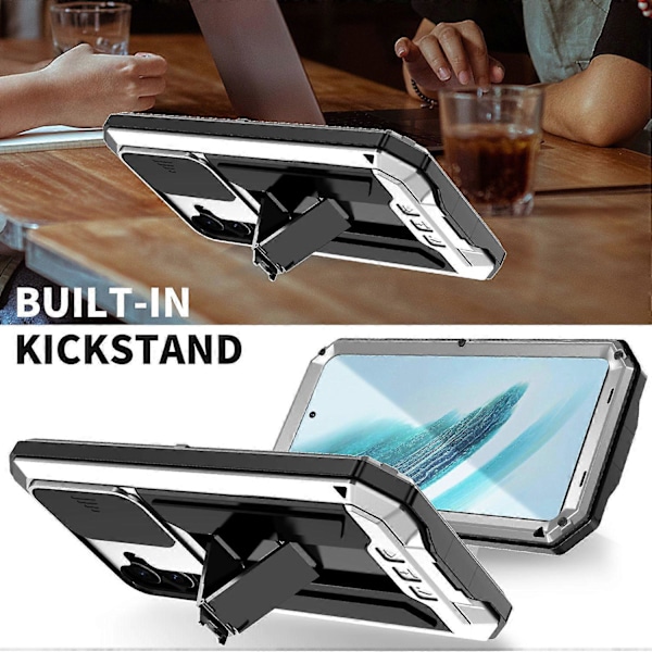 R-JUST Deksel til Samsung Galaxy S24+ PC+Silikon+Metall Støtte Multicolor Silver