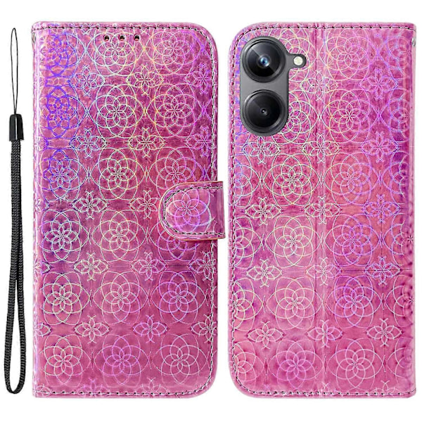 PU læder folio etui med blændende blomstermønster og stativ til Realme 10 Pro 5G Multicolor Style C