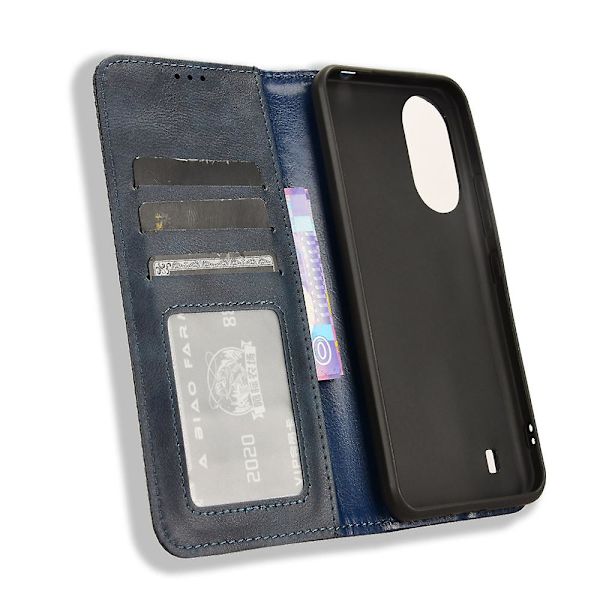 För Zte Blade A33s Case Stativ Retro Cover Blue