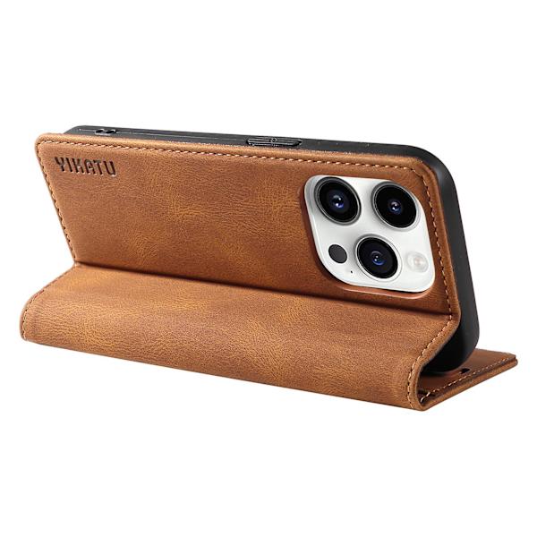 Case för Iphone 15 Pro, Pu Läder Skin-touch plånboksställ Cover Brown