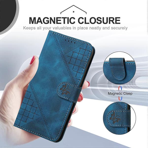 Læder Wallet Case med Sommerfugl Blomsterprint og Rem til iPhone 17 Pro Max Multicolor Royal Blue