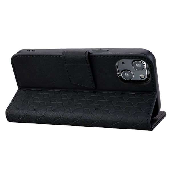 Til iPhone 15 Plus Cover Rhombus Prægning Business Læder Telefon Cover med Wallet Stand Multicolor Style D