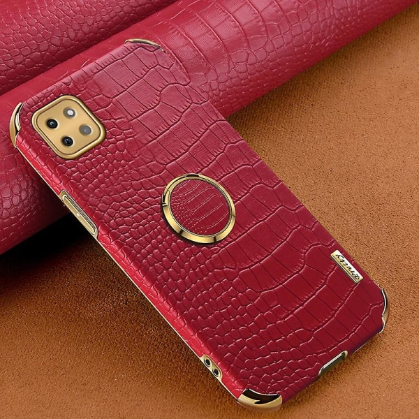 För Samsung Galaxy A22 5g (eu-version) Crocodile Texture Pu-läderbelagd TPU- case Galvaniseringsring Kickstand Cover Red