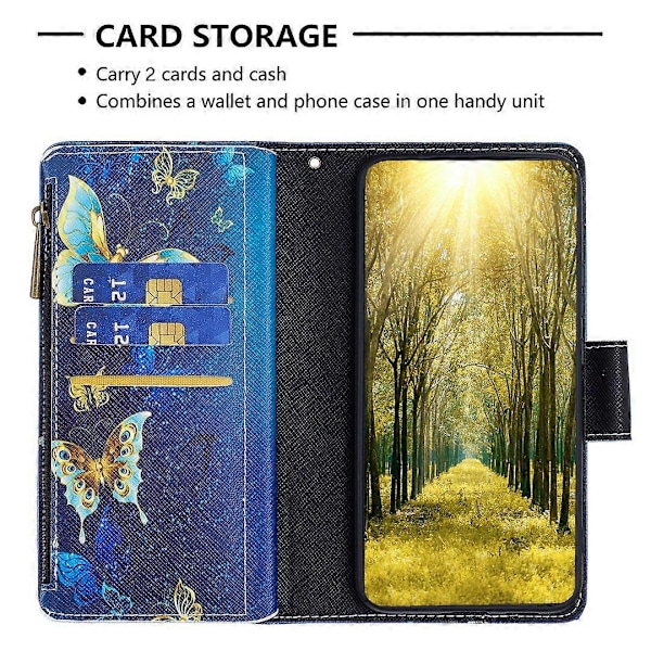 BF03 Lynlåspung i PU-læder med mønstertryk til Xiaomi Redmi Note 13 Pro 5G/Poco X6 5G Multicolor Golden Butterflies