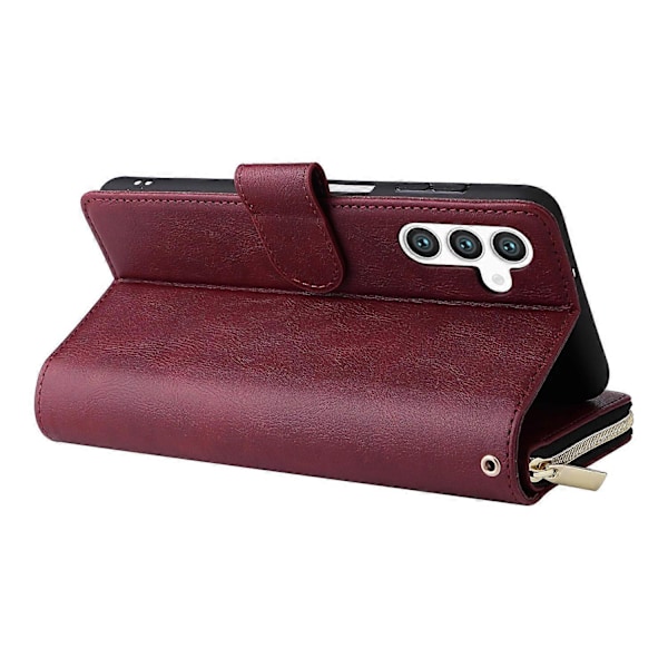 Plånboksfodral för Samsung Galaxy S24 Stöttåligt Läder Flipfodral med Dragkedja Multicolor Wine Red