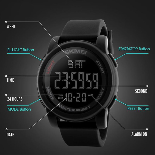 Skmei 1257 50m Vattentät Watch Watch Svart Black