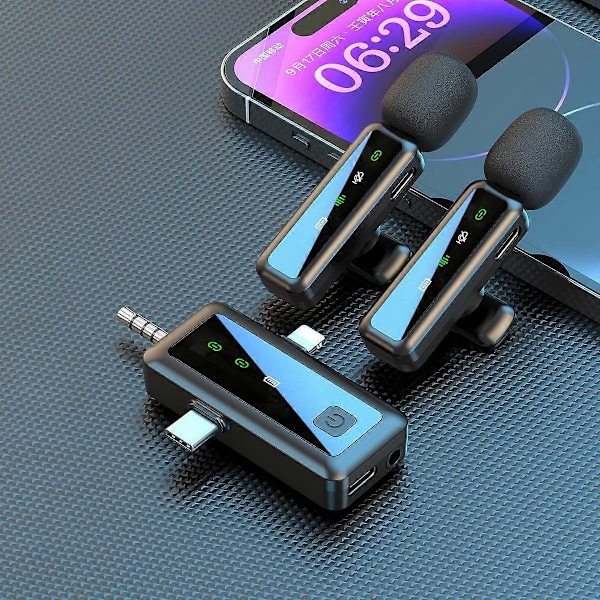 H65 3-i-1 iP/Type C/3,5 mm 2,4G Trådløs Lavalier-mikrofon med Støyreduksjon, 2 Sendere + 1